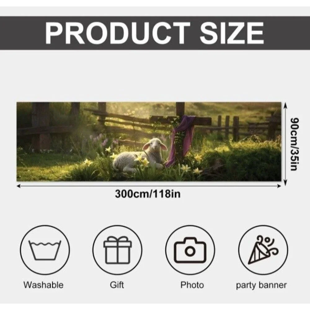 Lamb and Cross Banner 118 x 35 Inches, Christian Resurrection Backdrop,...